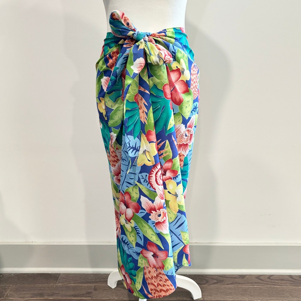 Vtg Hilo Hattie Sarong Skirt OS Tropical Floral Hawaiian Wrap Island Boho 21242